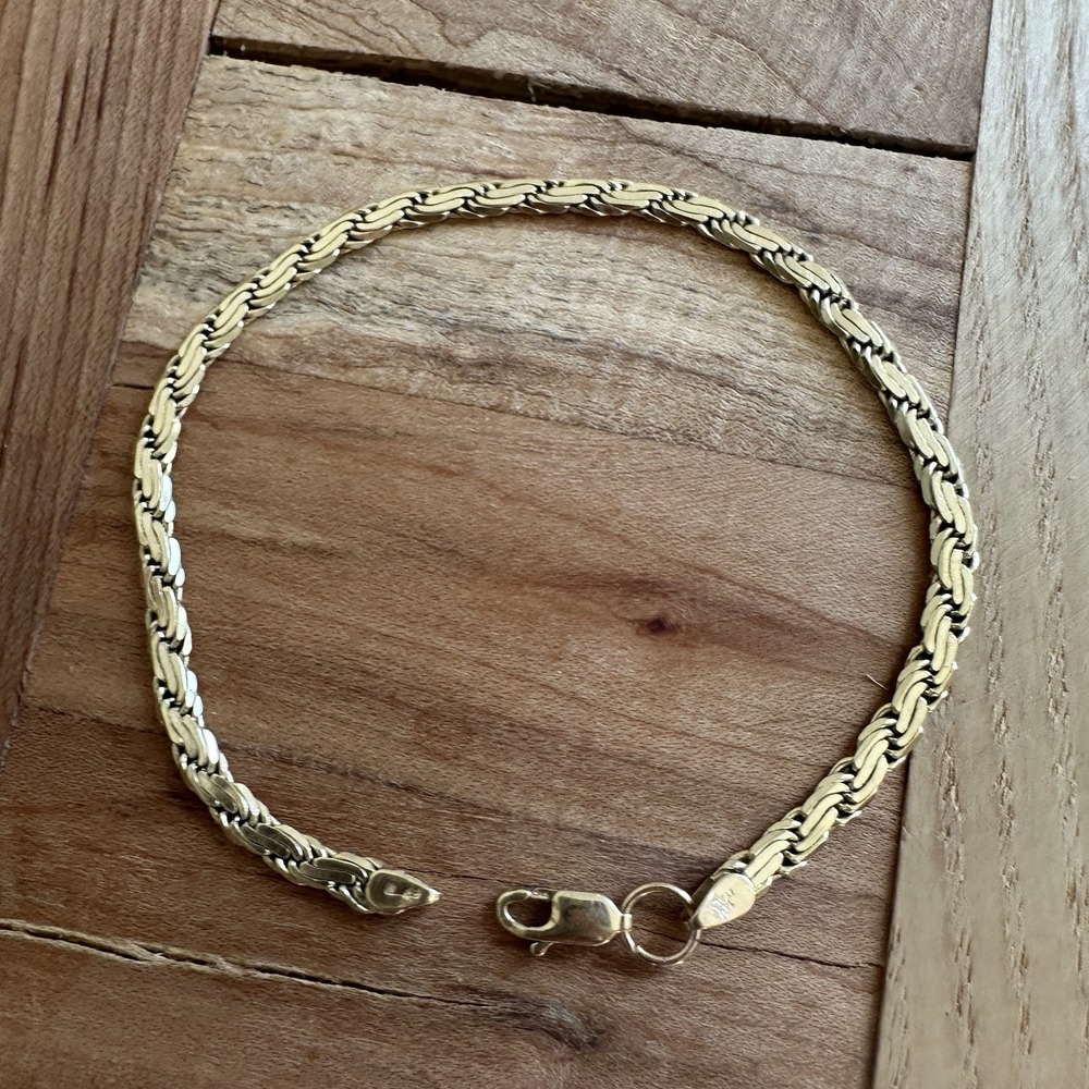 VTG AR Italy Braided Link Bracelet Size 7.5 Lobster 14K 585 Yellow Gold 7.6g
